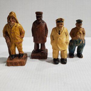 Vintage Syrocco Hand Carved Wooden Painter Fishermen, Set of 4